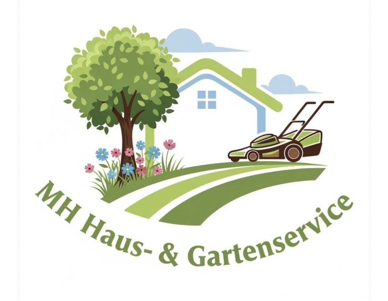 MH Haus- & Gartenservicr Rasen wird auf eine Gartenfläche verlegt, Hände greifen nach einem Rollrasen.